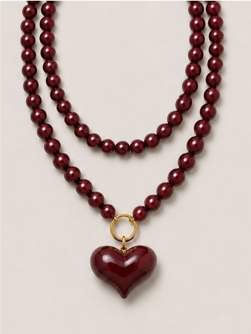 New! Cranberry Red Wine Beaded Heart Stacked Necklace NWOT 2019